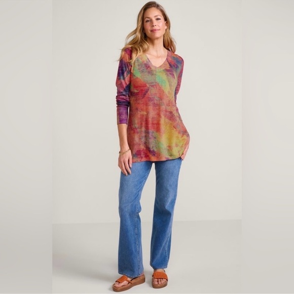 Soft Surroundings Plein De Couleurs Abstract Watercolor Colorful Top - Picture 1 of 14